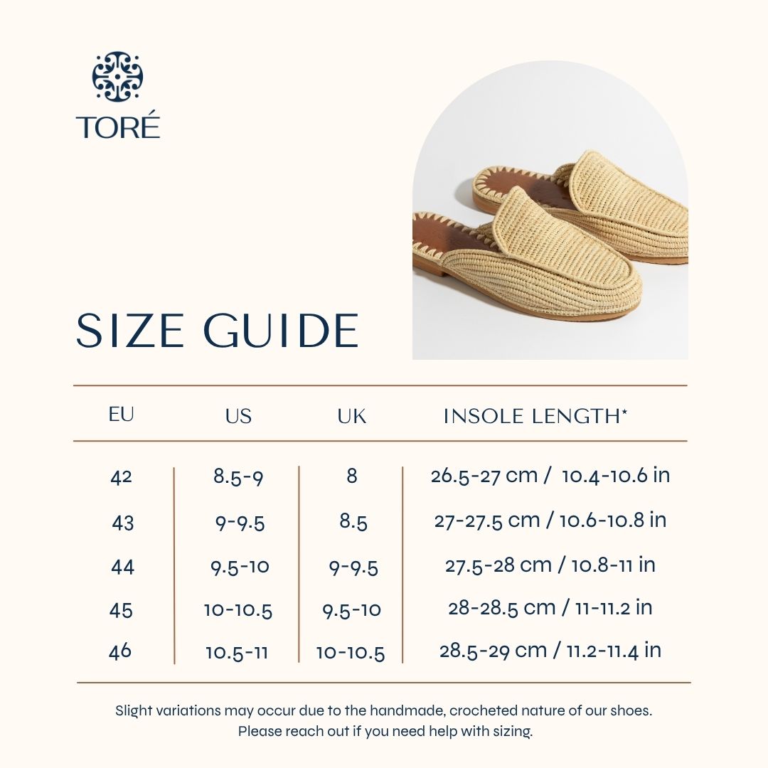 sizue guide for raffia sandals