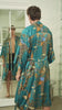 man wearing mens teal satin kimono robe handmade in Bali